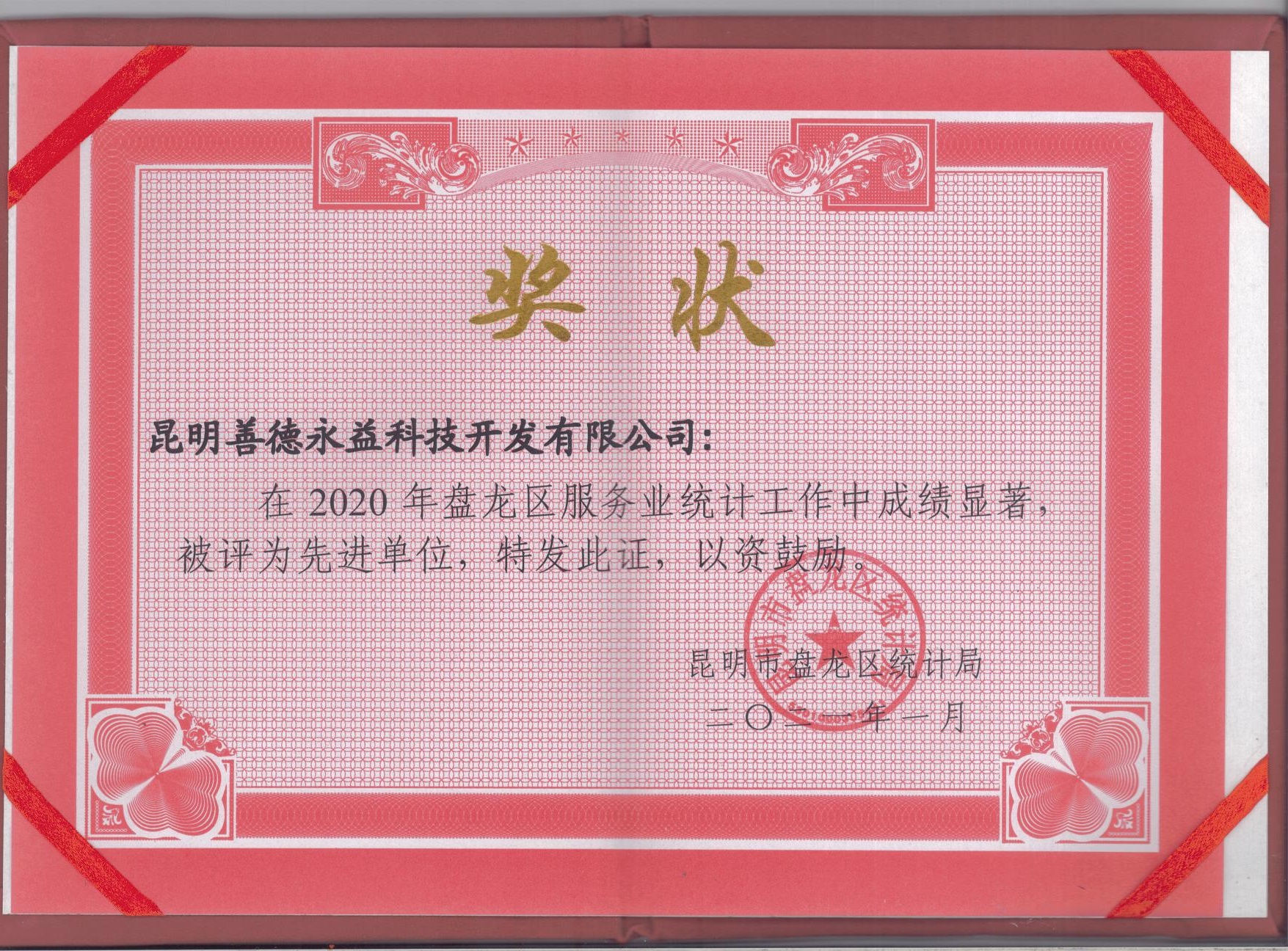 昆明市盘龙区统计局关于2020年服务业统计工作先进单位